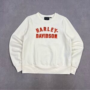 Harley-Davidson Cream Crewneck with Orange Logo Letters